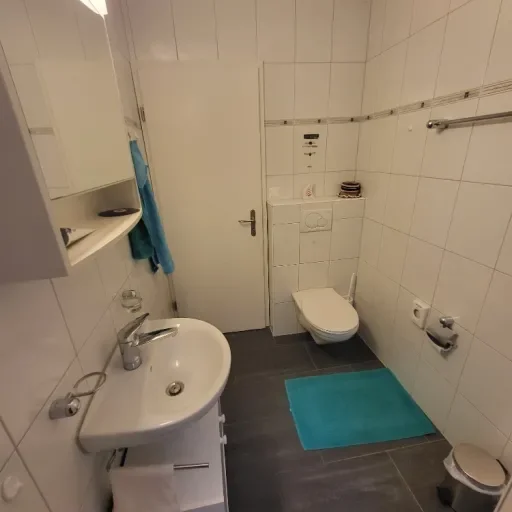 Lavabo mit Spiegel und Toilette